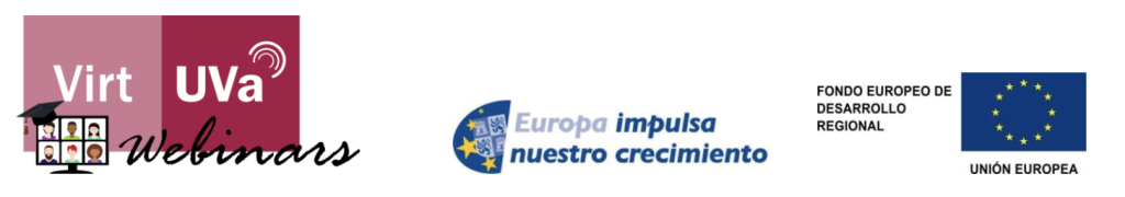 Logotipos de Webinarios VirtUVa, Europa impulsa nuestro crecimiento y el Fondo Europeo de desarrollo regional