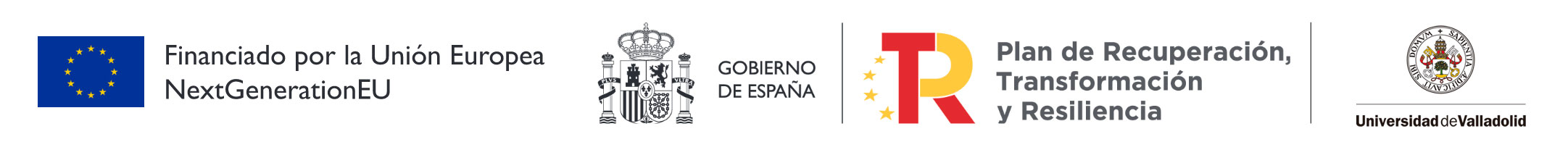 Logotipos Financiado por la Unión Europea, Gobierno de España, Plan De Recuperación, Transformación y Resilencia y Universidad de Valladolid